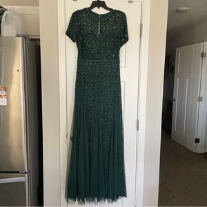 Adrianna Papell Dark Green Beaded Evening Gown